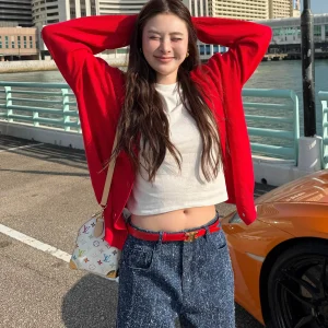Red 00 Wool Knitted Sweater Women's Early Spring New Sle Skin-friendly V-ne Faionable Open Cardigan Long Sve Top - AliExpress Sweaters&Jumpers