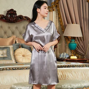100% Mulberry Silk Short Sleeves Nightdress Loungewear Women Lace Up Chemise Nightgown V Neck Loose Sleepwear Mini Dress Pajama - AliExpress Women's Sleep & Lounge