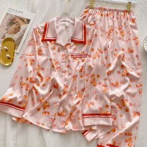 New Pink Pajama Women's Long Sleeve  Silk Home Furnishing Clothing Printed Set - AliExpress Women's Sleep & Lounge