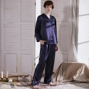 Women's 100% Mulberry Silk Pajamas Set Striped Long Sleeve Loungewear Spring Autumn Sleepwear 2 Piece Outfit Casual Wear Pajama - AliExpress Women's Sleep & Lounge