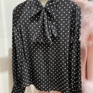 2026 New Spring Playful Polka Dot Silk Shirt Long Sleeve Women's Fashion Lace-up Black Blouse - AliExpress Shirts & Blouses