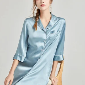 100% Natural Mulberry Silk Womens Sleep Tops Underwear Nightshirt Single Breasted Loose Nightdress Chemise Button-Up Shirt Dress - AliExpress Women's Sleep & Lounge