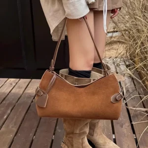 Office Ladies New Retro Elegant Suede Genuine Leather Tote Handbag Zipper Women Design Single Shoulder Underarm Crossbody Bag - AliExpress Women's Handbags