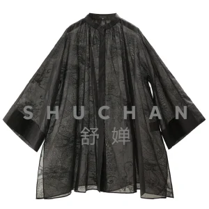 Oversized Shirt Thin French Paper Person 100 Days Silk Embroidery Loose Large Silhouette Shirt Women 38G3 - AliExpress Shirts & Blouses