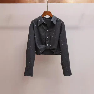 MaSande Elegant Commuter Style Short Shirt  Collar Button Detail Polyester Fiber Long Sleeve Women's Premium Fashion Top - AliExpress Shirts & Blouses