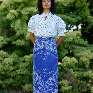 Blue Polka Dot Floral Print Bubble Sleeve Blouse Half Skirt Two Piece Set Casual Fit Summer 2026 Holiday Outfit Women's Shirt - AliExpress Shirts & Blouses