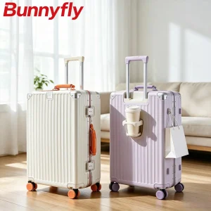 BunnyFly Soft Leather Handle Rolling Luggage Hard Shell PC Material Suitcase with Aluminum Frame TSA Lock Women Travel 20/24inch - AliExpress Luggage
