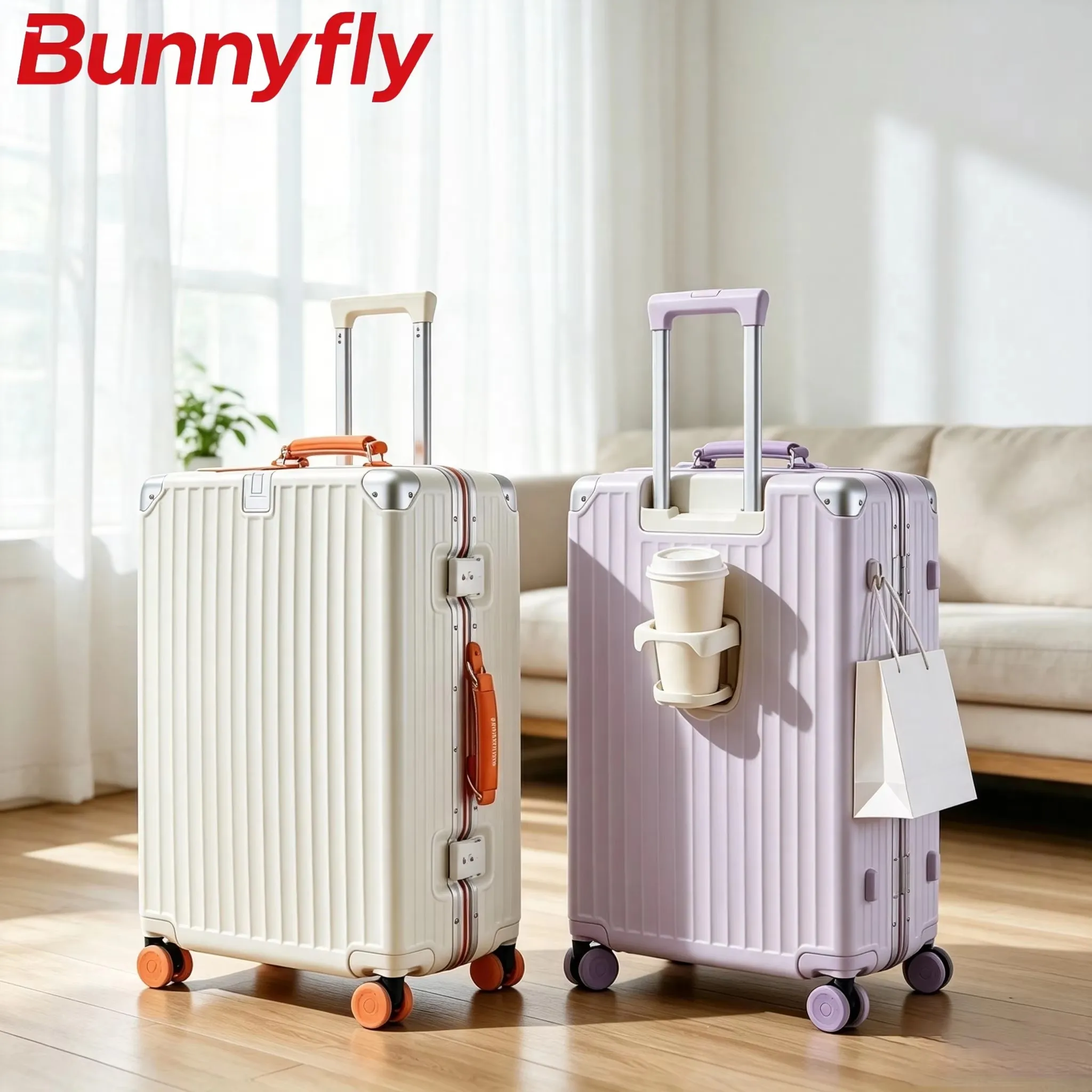 BunnyFly Soft Leather Handle Rolling Luggage Hard Shell PC Material Suitcase with Aluminum Frame TSA Lock Women Travel 20/24inch - AliExpress Luggage