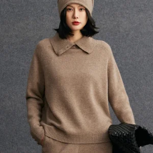 TLOML Women 100% Cashmere Sweater Turtleneck  Turn Down Collar Buttons Pullover Autumn Winter Cashmere Knitwear Thick Loose Tops - AliExpress Sweaters&Jumpers
