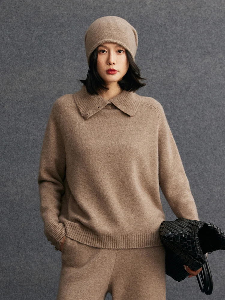 TLOML Women 100% Cashmere Sweater Turtleneck Turn Down Collar Buttons Pullover Autumn Winter Cashmere Knitwear Thick Loose Tops - AliExpress Sweaters&Jumpers