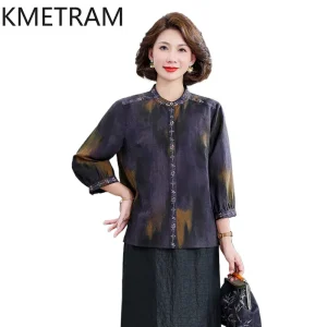 KMETRAM 100% Mulberry Silk Women Blouses 2026 Spring High-end Embroidered Xiangyunsha Three Quarter Sleeve Shirts Blusa Feminina - AliExpress Shirts & Blouses