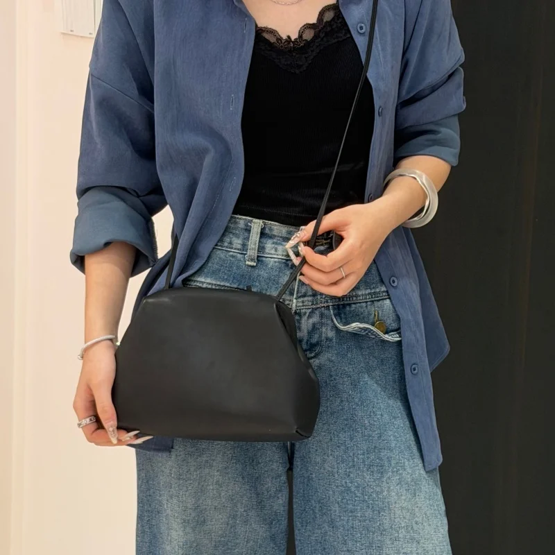 Ladies' genuine leather saddle leather all copper hardware hand-held single shoulder crossbody cloud bag - AliExpress Women's Handbags