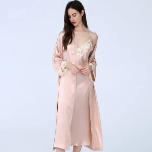 Luxury Lace Trim 100% Heavyweight Silk Bathrobe Sexy Long Nightgown Women Summer Lace Lounge Wear - AliExpress Women's Sleep & Lounge