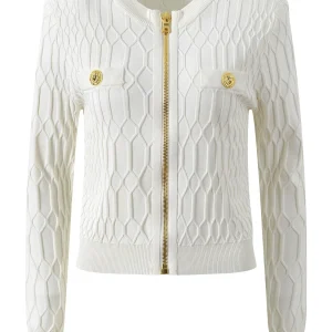 Fall 2025 Metal Bule Fake ket Diamond Pattern Faionable ort Zipper round Ne Knitted Open Cardigan Women's Outerwear - AliExpress Sweaters&Jumpers