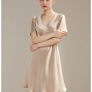 19MM Natural Heavy Silk Short Sleeve Chemise Solid Nightdress 100% Mulberry Silk Christmas Midi Nightgown Sexy Nighty Sleepwear - AliExpress Women's Sleep & Lounge
