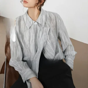 Elle Women's Linen Shirt Gradient Ink Diffusion Spring 2026 New Style French Style Button up Long Sleeve Regular Fit Top - AliExpress Shirts & Blouses