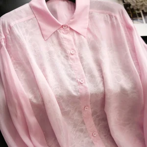 Transparent Beauty! Layering Ace Lace Inner Splicing Pink Long Sleeve Loose Shirt Outerwear Women's Fashion Spring 2026 - AliExpress Shirts & Blouses
