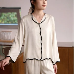 100% Mulberry Silk Pajamas Women Long Sleeve Cardigan & Trouers Pajamas Two Piece Solid Homewear Casual Breathable Sleepwear PJs - AliExpress Women's Sleep & Lounge