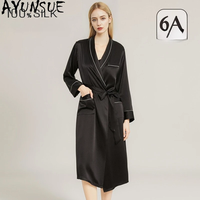 AYUNSUE 100% Real Mulberry Silk Robes for Women Spring Summer Rabes 2026 Women's Home Clothes 19MM Silk Morning Robe Lace-up - AliExpress Women's Sleep & Lounge