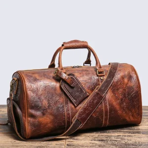 LEATHFOCUS Vintage Embossed Handbag Men's Women's Leather Travel Bag Large Capacity Business Duffles Bag Weekend Gym Bag - AliExpress Travel Bags