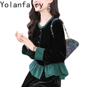 YOLANFAIRY High-end Real Silk Velvet Shirts for Woman Autumn Elegant Long Sleeve Shirts Female Women's Top Ears-shaped Collar - AliExpress Shirts & Blouses