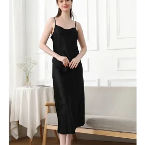 Sexy 100% Mulberry Silk Slip Long Nightdress Summer Sleeveless Pajama Dress Women's Camisole Home Dress Nightgown Black Homewear - AliExpress Women's Sleep & Lounge