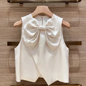 Fashionable Silk Satin Spring Summer New Style Shirt with Large Bow Knot round Neck Sleeveless Women's Top Comfortable Breath... - AliExpress Shirts & Blouses