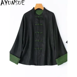 AYUNSUE Xiangyunsha Silk Women's Blouses Chinese Style Long Sleeve Tops for Woman Stand-up Collar Shirts Woman Clothes Рубашка - AliExpress Shirts & Blouses