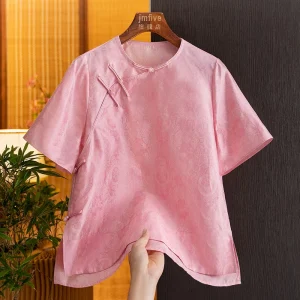 New Chinese-Style Silk Jacquard Youthful Fashion Asymmetrical Blouse for Women 2026 Summer New High-End Tang Suit Top for Women - AliExpress Shirts & Blouses