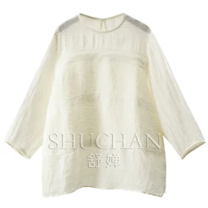 Blouse Industry Lace Tucker Pleated 100% Hemp Nine-quarter Sleeve Shirt Women's 50W8 Blusas Femininas Elegantes - AliExpress Shirts & Blouses