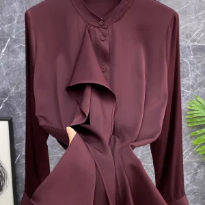 White Enhancing Purple Heavyweight Asymmetrical Silk Long Sleeve Shirt with Pleated Detail True Silk Women's Premium Top - AliExpress Shirts & Blouses
