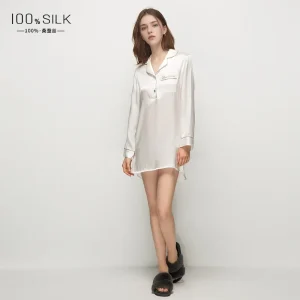100% Mulberry Silk Nightshirt Mini Dress Sexy & Cooling Summer Chemise Sleepwear Women Long Sleeve Sleepshirts Pajama Loungewear - AliExpress Women's Sleep & Lounge