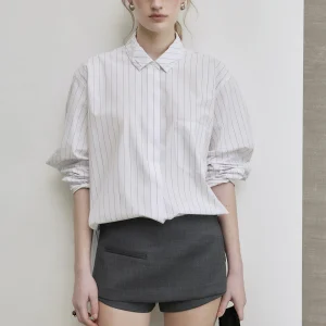 Taco Studios Handmade Pleated Design Loose Fit Pure Cotton Wide Feel Shirt Stripe Pattern Casual Style Women's Long Sleeve Bu... - AliExpress Shirts & Blouses