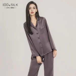 100% Mulberry Silk Long Sleeve Trousers Pajamas Two Piece Set Solid Color Women Button Pajama Casual Sleepwear Spring Nightwear - AliExpress Women's Sleep & Lounge