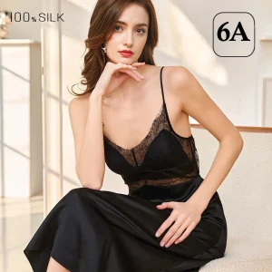 Sexy Lace 19 Momme 100% Mulberry Silk Nightdress For Women Elegant Cutout Cami Sleepwear With Bra Pads Loungewear - AliExpress Women's Sleep & Lounge