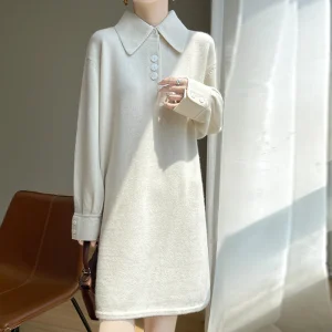 Elegant Collar 100% Wool Tunic Pullover Sweater | Solid Color Women's Knitwear for Work & Casual - AliExpress Sweaters&Jumpers