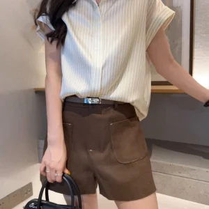 Silk Stripe Shirt Women's Summer Slim Fit Short Sleeve Commute Friendly Comfortable Skin Friendly Breathable Korean Style - AliExpress Shirts & Blouses
