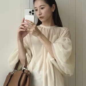 Loose Lazy Style! Additional D C1Ane Pure Color Semi-Transparent Lantern Sleeve Thin Shirt Women's Fashion Summer Polyester F... - AliExpress Shirts & Blouses