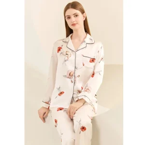 100% Mulberry Silk Women's Pajamas Set Satin Sleepwear Button Down Top & Trousers Pajama 2pcs Suit Printed Nightwear Loungewear - AliExpress Women's Sleep & Lounge