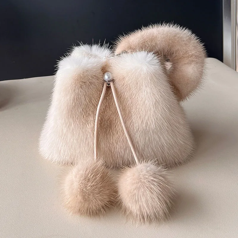 Y2K Real Mink Fur Handbag Women's Fashion Designer Luxury Tote Bag With Plush Ball Pendant - AliExpress Women's Handbags