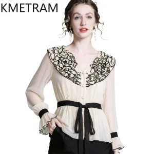 KMETRAM Women Silk Shirt 100% Mulberry Silk Apricot V-neck Blouse Shirts and Camisole 2-Piece Set Woman Clothes 2026 рубашка - AliExpress Shirts & Blouses