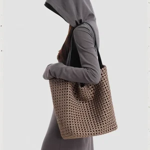 Fashion Retro Handmade Woven Bag For Women Genuine Leather Bucket Bag Hollow Out Tote Underarm Shoulder Bag Big Cool - AliExpress Women's Handbags