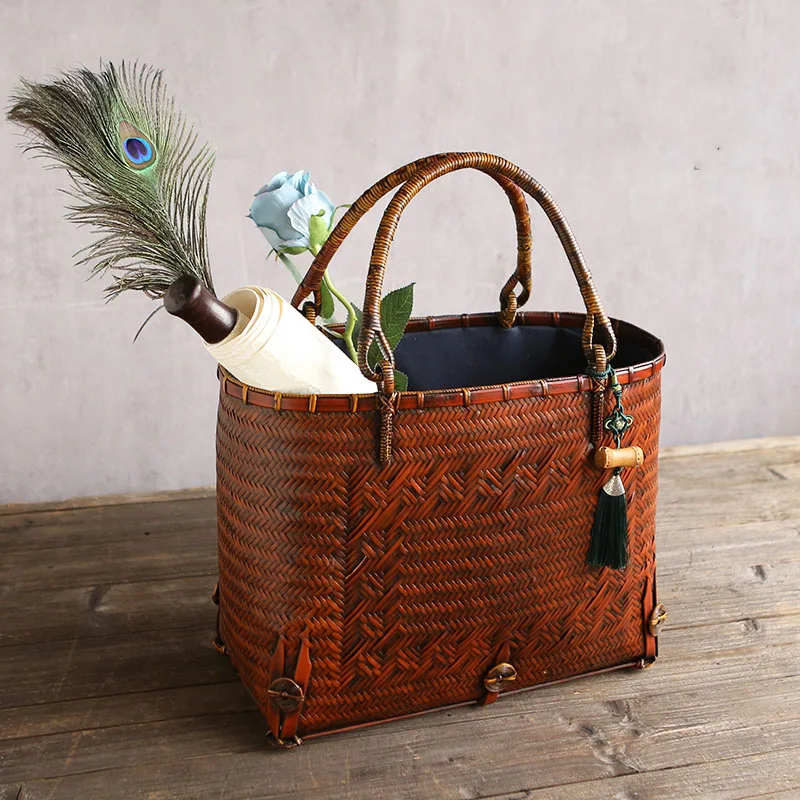 Women's Handbag Hand Woven Bamboo Bags Luxury Summer Beach Straw Bag The Tote Bags Tea Ceremony Storage Basket Designer Handbags - AliExpress Women's Handbags