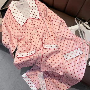 New Long sleeved Silk Pajama Women's Strawberry Set Summer  Silk Home Clothes - AliExpress Women's Sleep & Lounge