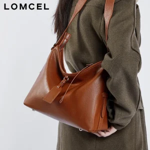 LOMCEL 95 Leather women's bag - relaxed style, full-grain vegetable-tanned cowhide tote bag, large capacity, single shoulder bag - AliExpress Women's Handbags