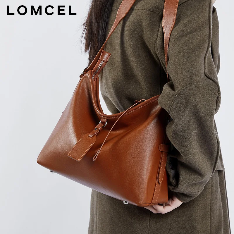 LOMCEL 95 Leather women's bag - relaxed style, full-grain vegetable-tanned cowhide tote bag, large capacity, single shoulder bag - AliExpress Women's Handbags