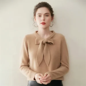 Women's Autumn Winter 100% Cashmere Sweater Ribbon Collar Bow Pullover Office Lady Cashmere Knitwear Soft Popular Clothing Tops - AliExpress Sweaters&Jumpers
