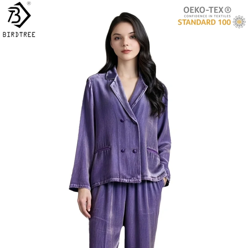 BirdTree, OEKO-TEX, Silk Velvet Pajamas Set, Women's Elegant Thicken Full Sleeve Clothes, 2025 Autumn New P5D922JF - AliExpress Women's Sleep & Lounge