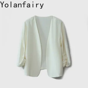 YOLANFAIRY 26Mm 90% Mulberry Silk Heavy Crepe Blazer Women Elegant V Neck Casual Top Coat Three Quarter Sleeve Real Silk Jacket - AliExpress Shirts & Blouses
