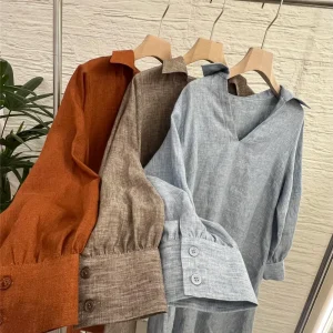 26 Spring/Summer Linen Long-Sleeve Shirt Dress For Women Polo Collar Loose Blouse Tops - AliExpress Shirts & Blouses